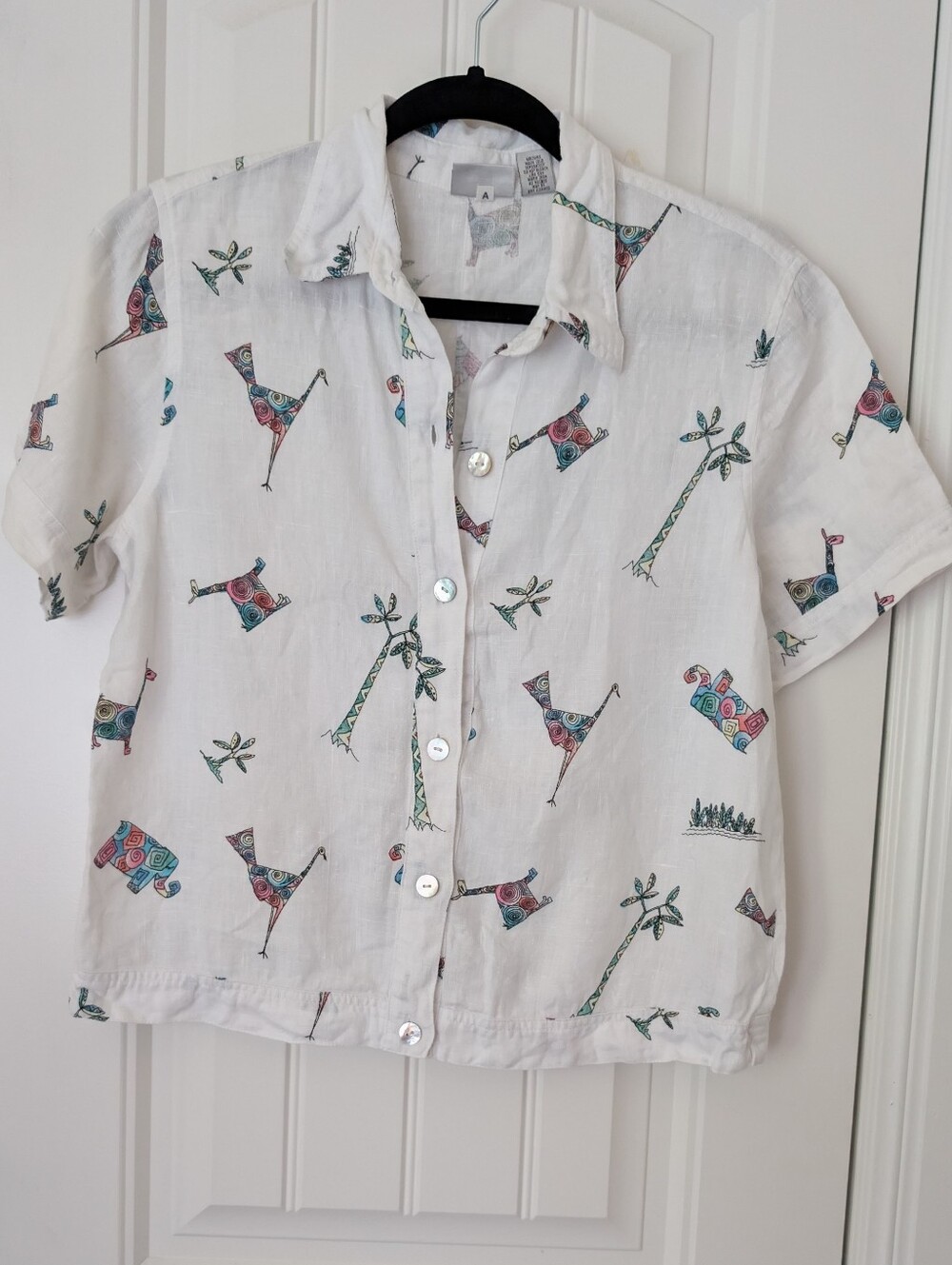 VTG Chico's Rainbow Safari Print Linen Short Sleeve Shirt S